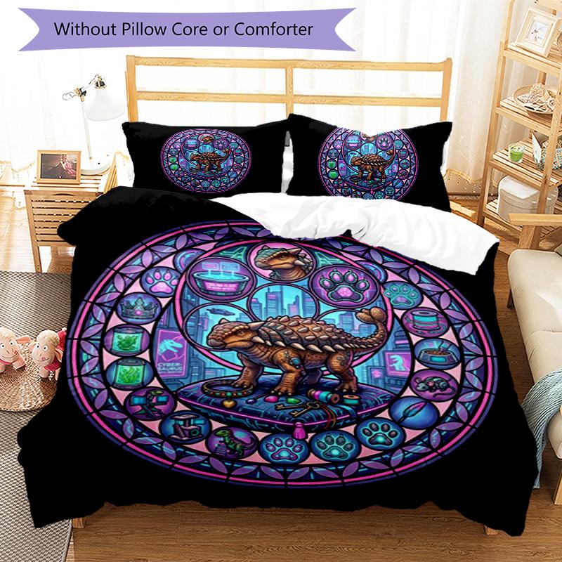 CyberDinosaur Mandala Pattern Bedding,Quilt Set Quilt Cover Pillowcase Home Birthday Gift (1 * Duvet Cover + 2 * Pillowcase, Without Core)