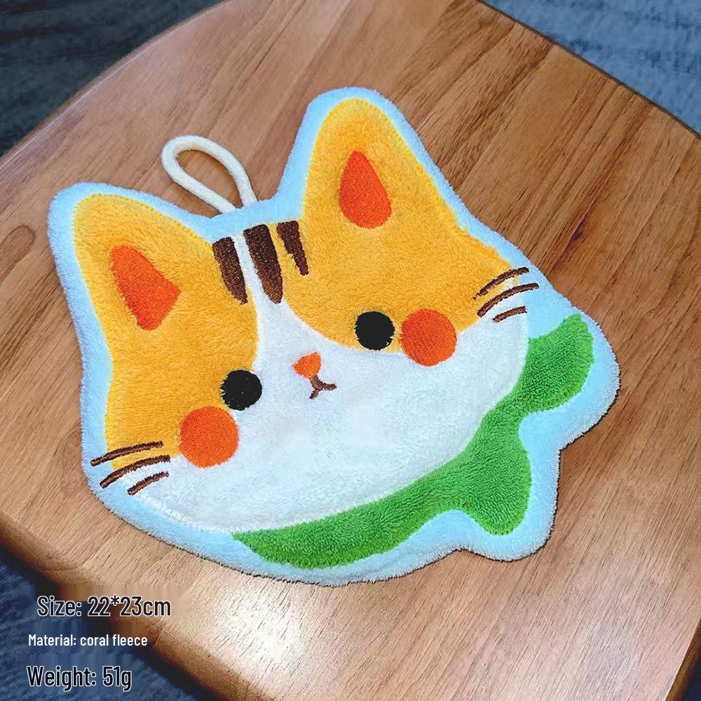 Coral Fleece Cat Hand Towel, Absorbent & Lint-Free, for Kitchen & Bathroom