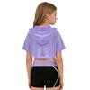 Sport-Set für Mädchen Ärmellose Weste mit Kreuzrücken Kurzärmeliges Kapuzen-Crop-Top V-Ausschnitt Bundshorts