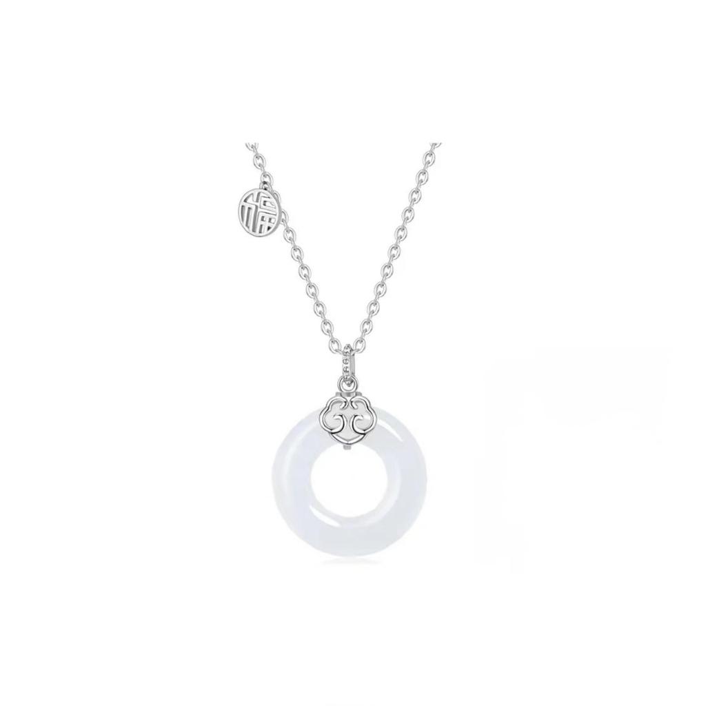 Auspicious Peace Buckle Necklace for Women - Retro Chinese Court Style with Ruyi Clouds & Hetian Jade Fortune Pendant