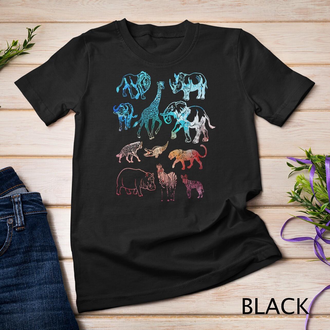 Africa Safari Animal Lion Elephant Giraffe Zebra Rhino Hippo Unisex T-Shirt Mens Womens Tees Top S