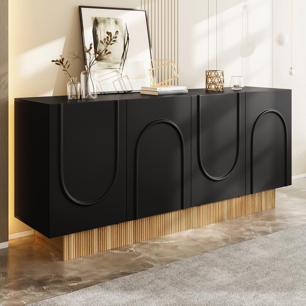 Modern sideboard cabinet with 4 doors, large storage space and clear U-shape structure, for living room & dining area, 160×75×38 c
