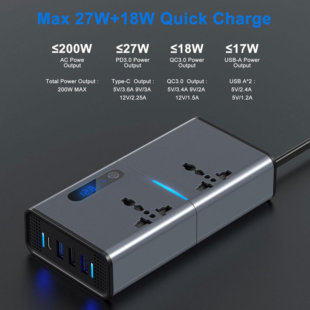 Car Inverter DC 12V To AC 220V Converter Auto Power Adapter Type C USB Fast Charging Station Transformer Car Accessory