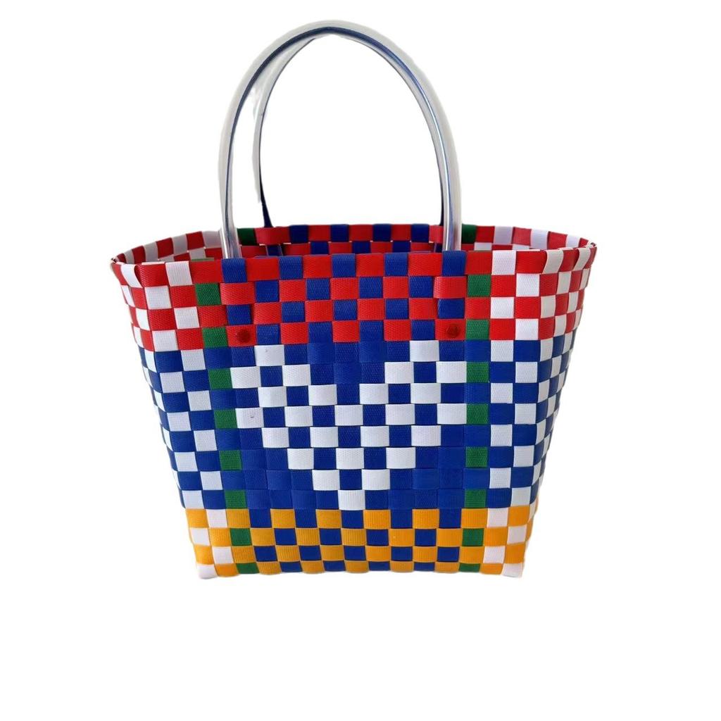 Liebe Tasche Großes Fassungsvermögen PP-Kunststoff handgewebte Liebe Farbstreifen Aufbewahrungstasche Offene Handtasche