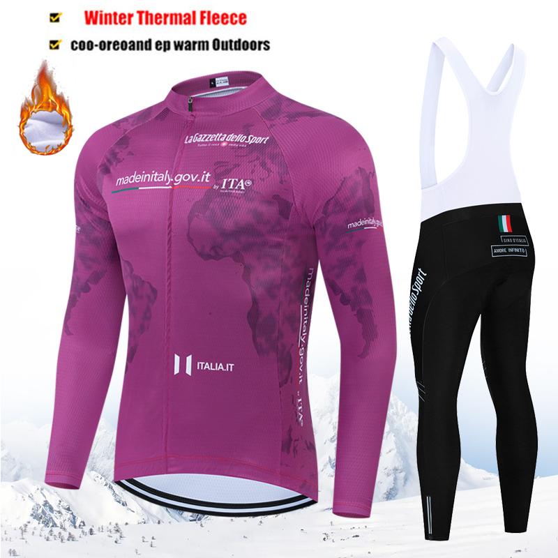 2026 Tour De Giro D'ITALIA Winter Thermal Fleece Cycling Jersey Set Long Sleeve Cycling Clothing MTB Bike Clothes Cycling Suit