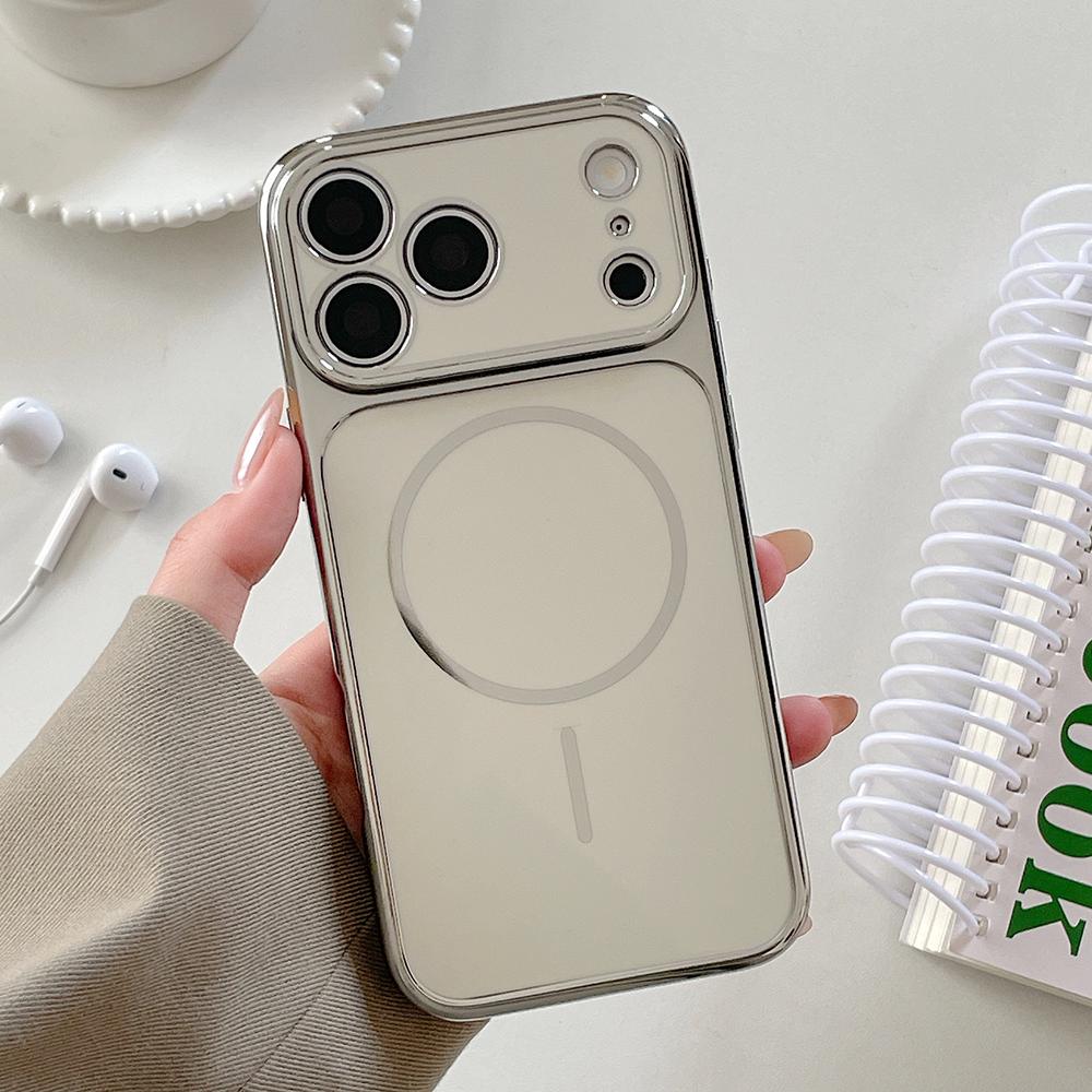 

For Magsafe Plating Magnetic Phone Case For iPhone 17 16 15 14 13 Pro Max Solid Color Shockproof Glossy Hard Cover Funda iPhone17