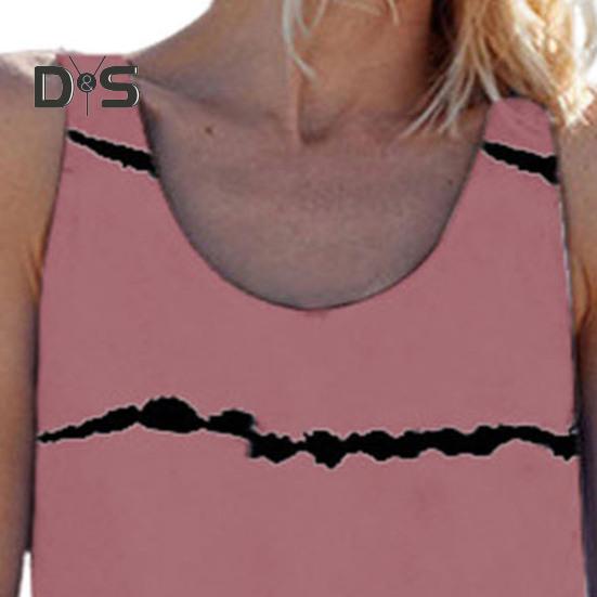 Dámské bezrukávové tankové šaty Letní ležérní tunikové šaty s kulatým výstřihem a kapsou Volné pruhované plážové letní šaty Krytí plavek/bikiny