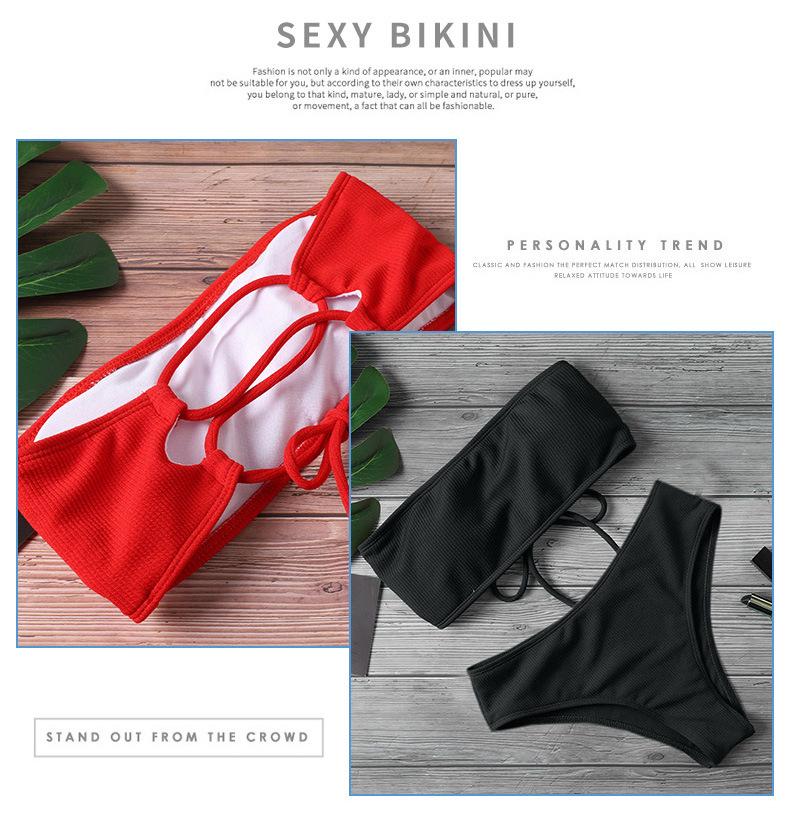 Costum de baie bikini sexy european și american, de culoare uni, pentru femei
