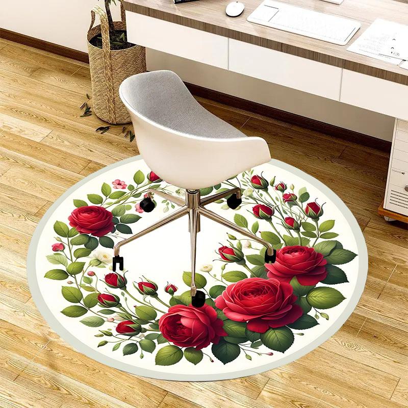 1pc Carpet Chair Mats Floral Wreath with Red Roses Perfect for Decorating Chairs, Polyester Carpet, for Living Room.YDT627