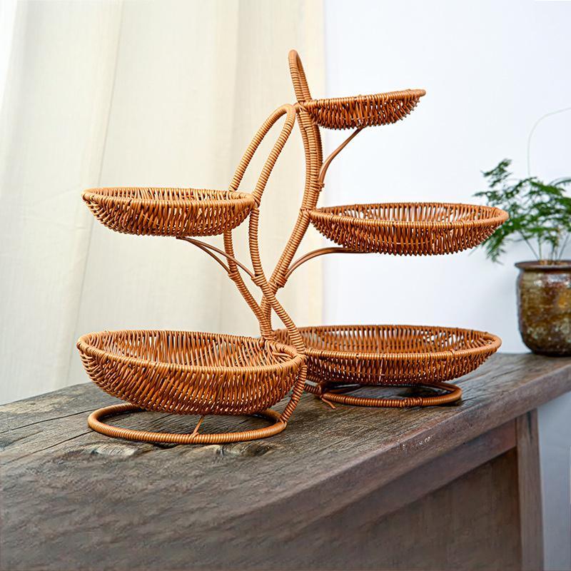 Hand-Woven Multi-Layer Imitation Rattan Storage Basket