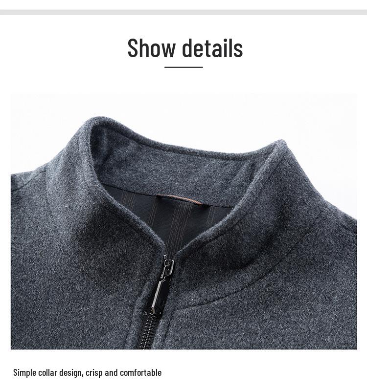 Men's Double-Sided Cashmere Wool Coat, Short Stand Collar, Casual Dad's Jacket for Autumn/Winter.