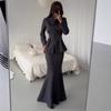  Cross-border European and American Autumn New Cardigan Button Suit Socialite Long-sleeved Top Hip Skirt Women's Clothing