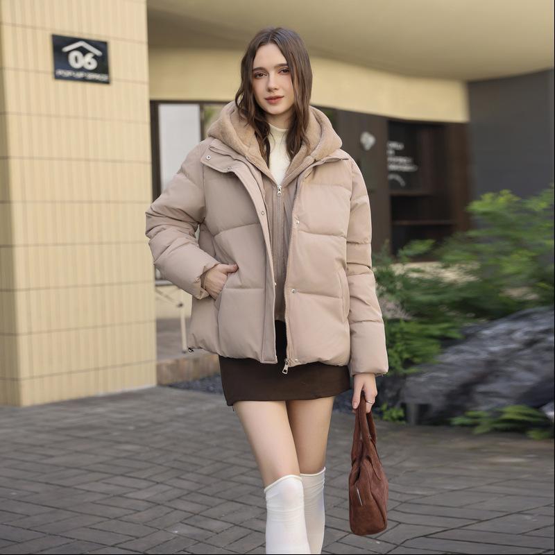 Winter new women's splicing plush hooded cotton-padded clothes cotton-padded clothes fashion versatile trend jacket