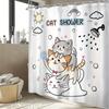 Cute Cartoon Cat Shower Curtain - Funny Kitten Design with Sun, Cloud & Rainbow, Waterproof Polyester,  12 Plastic Hooks