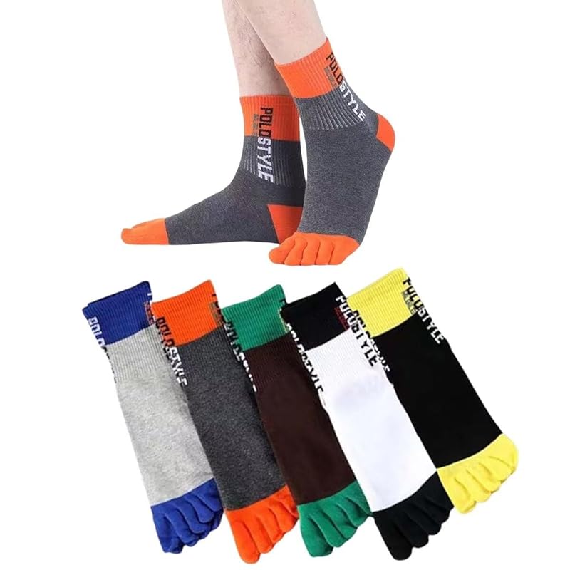

[Lifemaster] 5 finger socks men s socks five finger socks crew socks 5 pair set colorful cotton Standard thickness Fashionable men wore shoes casual