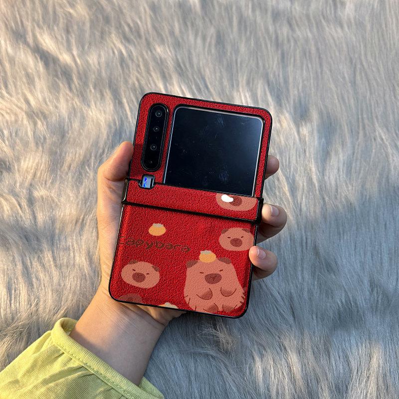 Yuekeng Kapibara Plush Red Love Suitable for Huawei pocket/s folding screen PuraX phone case Xiaomi mixflip Samsung zflip//Honor v/novaflip new