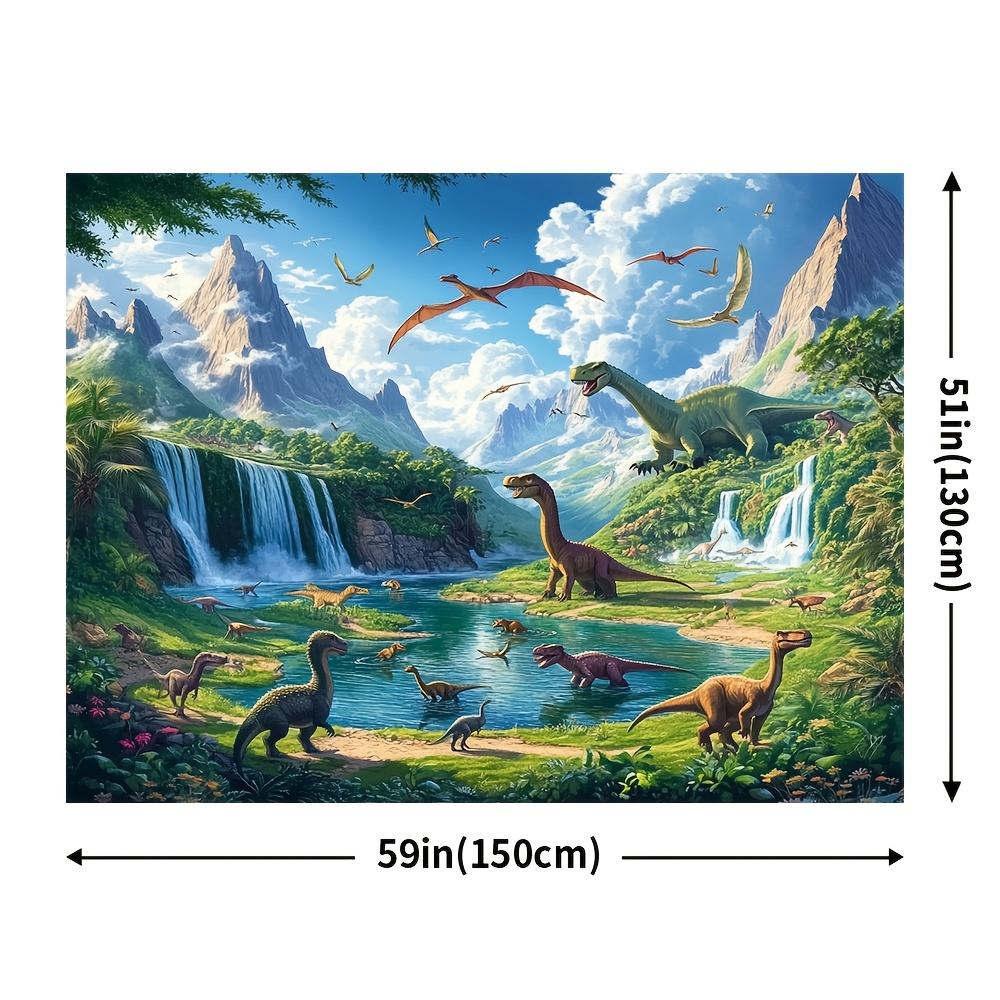 Dinosaurierwelt Wandbild mit Wasserfällen, Bergen und verschiedenen Dinosauriern zur Dekoration des Kinderzimmers