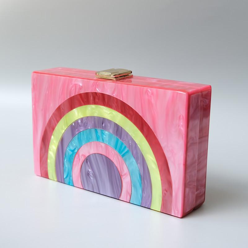 New Trendy Bags Fashion Women Handbags Red Contrast Stripe Acrylic Luxury Party Evening Bag Woman Casual Cute Box Clutch Purse