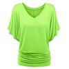 Plus Size Women Fashion Solid T Shirt Loose V Neck Batwing Sleeve Fold Hem