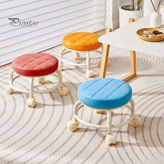 Low Rolling Stool with 360 Degrees Swivel Wheels Faux Leather Cushion Roller Seat Heavy Duty Rotating Mini Chair Seating Stool