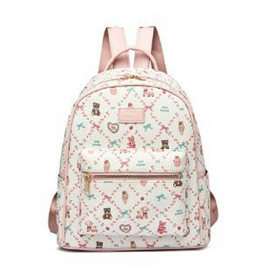 

Mori Style Dopamine Women s Backpack: Fashionable Diamond Lattice Bowknot Schoolbag One Size