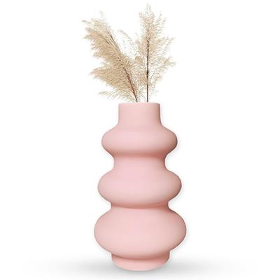Κεραμικό Βάζο 'Baby Pink Triple Ring' 8 ιντσών - Σετ 1 τεμαχίου | Διακοσμητικό Βάζο Τριπλού Δακτυλίου για Αποξηραμένα Λουλούδια και Γρασίδι Pampas | Βάζα για Διακόσμηση Σπιτιού Τελευταία