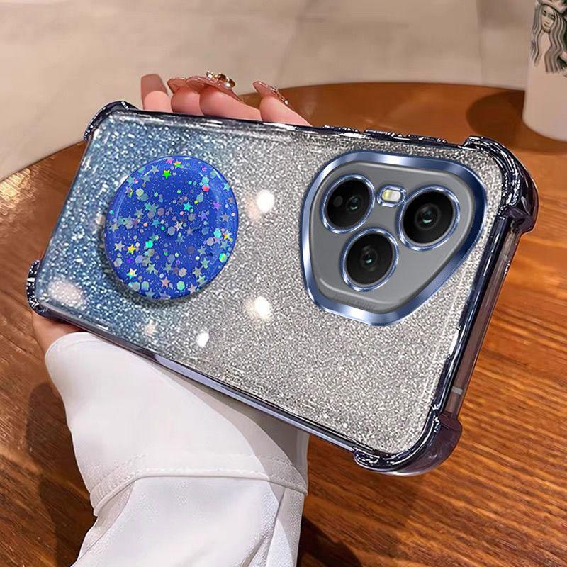 Luxury Shockproof Glitter Holder For Silicone Ring Honor400pro Case For Honor 400 pro Lite X8C X8B X8A With Holder Stand Cover