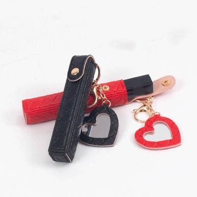 Portable Mini Lipstick Bag Keychain Keychain Design PU Leather Lipsticks Protective Cover with Heart-shaped Mirror