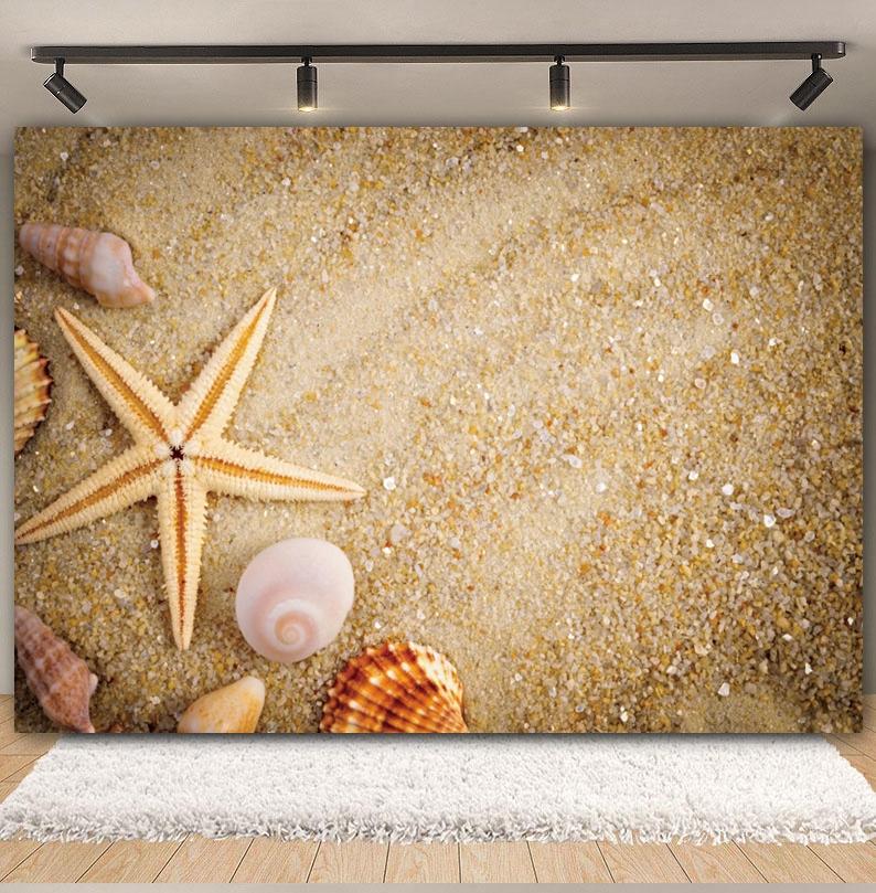 Sommer Strand Sand Hintergrund Fotografie Tropisch Hawaii Meeresufer Seestern Muschel Baby Geburtstag Feiertagsparty Hintergrund Foto Requisiten