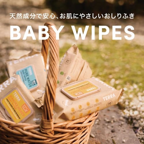 TERRA Baby Wipes, 10 sheets x 3 packs (30 sheets), Thick, Portable, Moisture-Resistant, Tear-Resistant, Additive-Free, with Lid, Extra Thick, Baby Wip