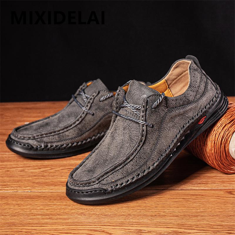 Handmade Leather Shoes Men Casual Sneakers Comfortable Driving Shoe Soft Flat Loafers Men Shoes  Moccasins Tooling Shoe