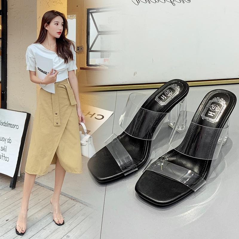 Transparent high heels women's sandals summer sexy outer wear thick heels sandals high heels fashion crystal slippers