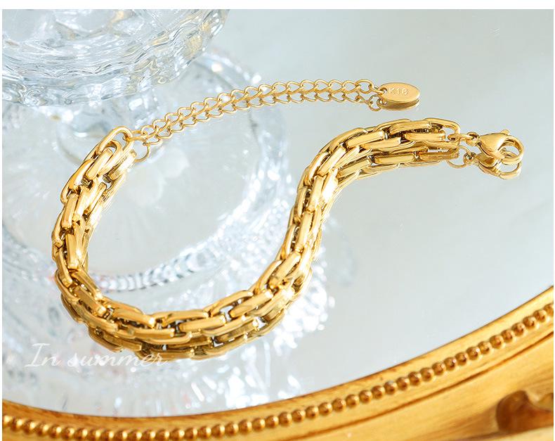 Personalized Women's Thick Chain Bracelet - Titanium Steel, 18K Gold Plated, Hypoallergenic, Niche Design.