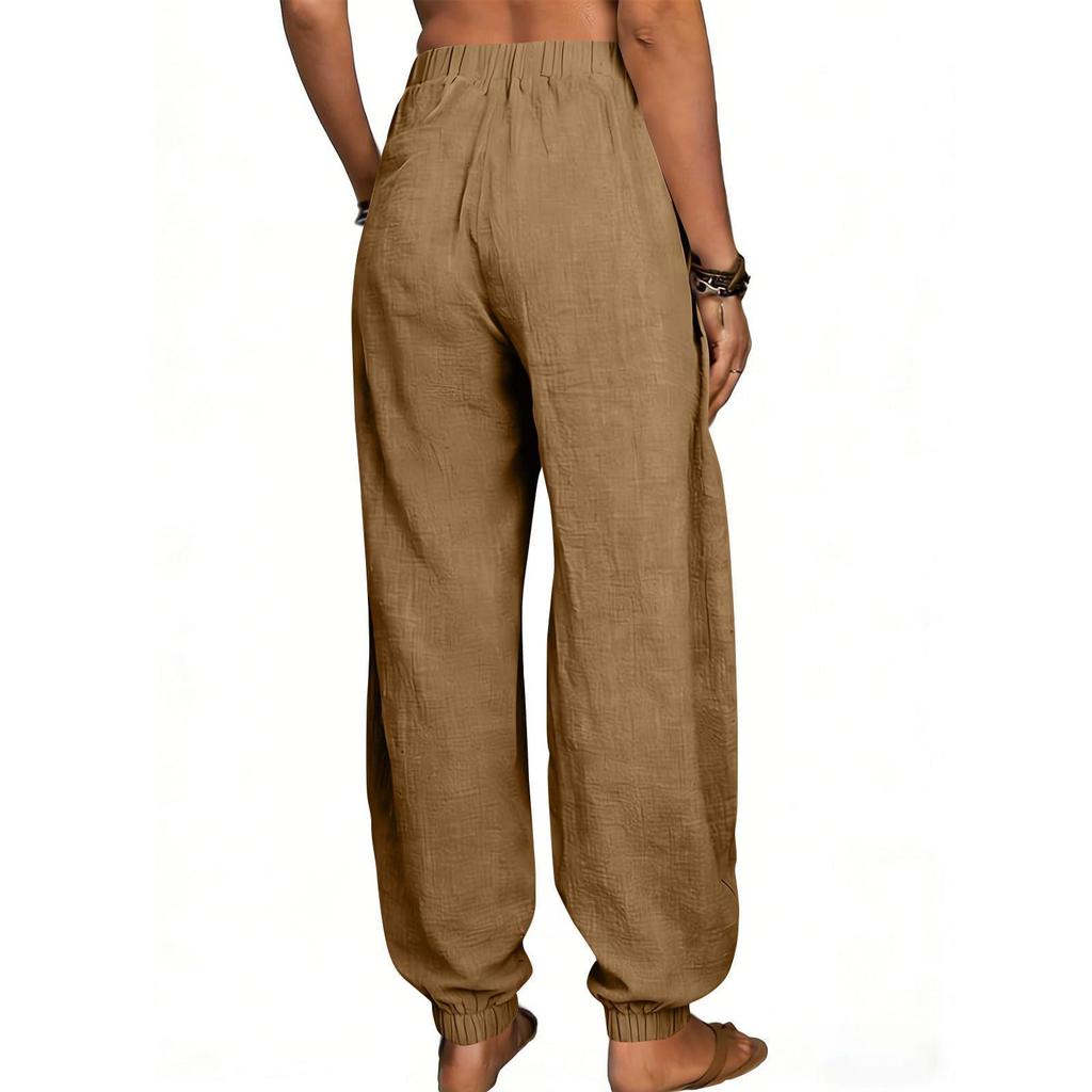 2025 European & American Style Women's High Waist Cotton Linen Wide Leg Yoga Pants