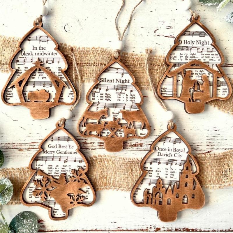 

5/10pcs Christmas Nativity Ornaments Musical Jesus Birth acryli Sign Nativity Scene Hanging Deco Religious Christian Easter Gift 5pcs