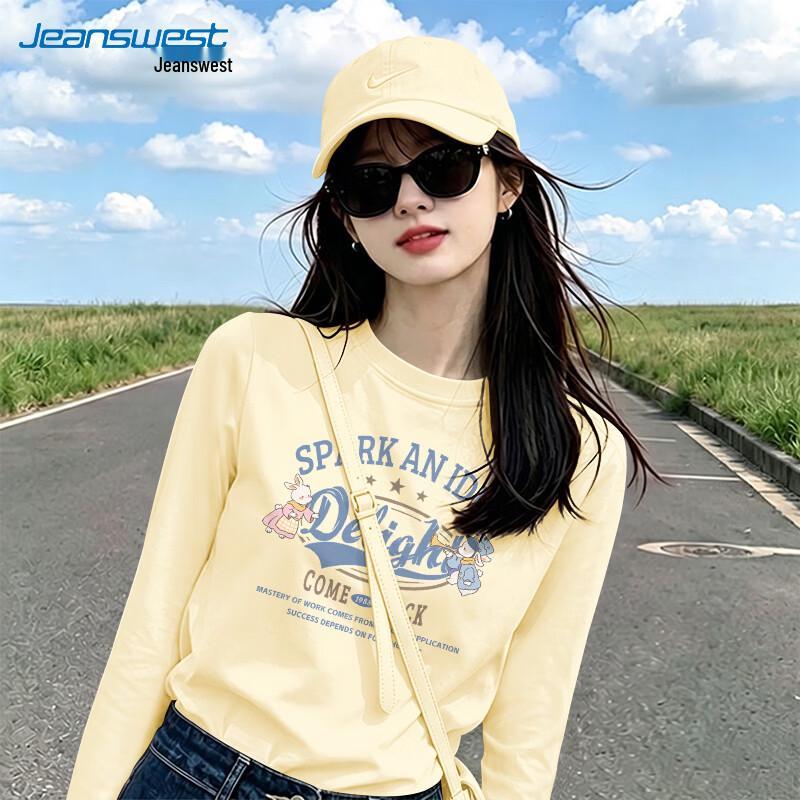 Jeanswest Women's 2026 Fall Retro Story Cotton Long Sleeve T-Shirt