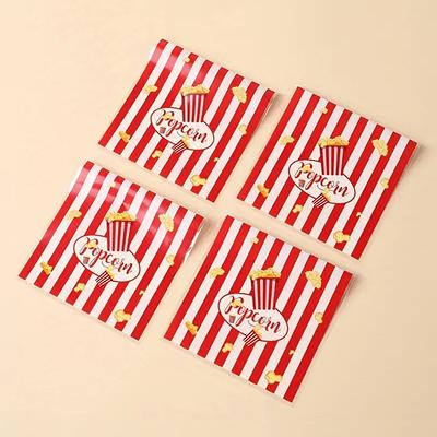 50/100Pcs Popcorn Design Gifts Bags 13*10Cm Red White Stripe Self-Sealing Bags Biscuits Candies Snack Bags Party Decoration