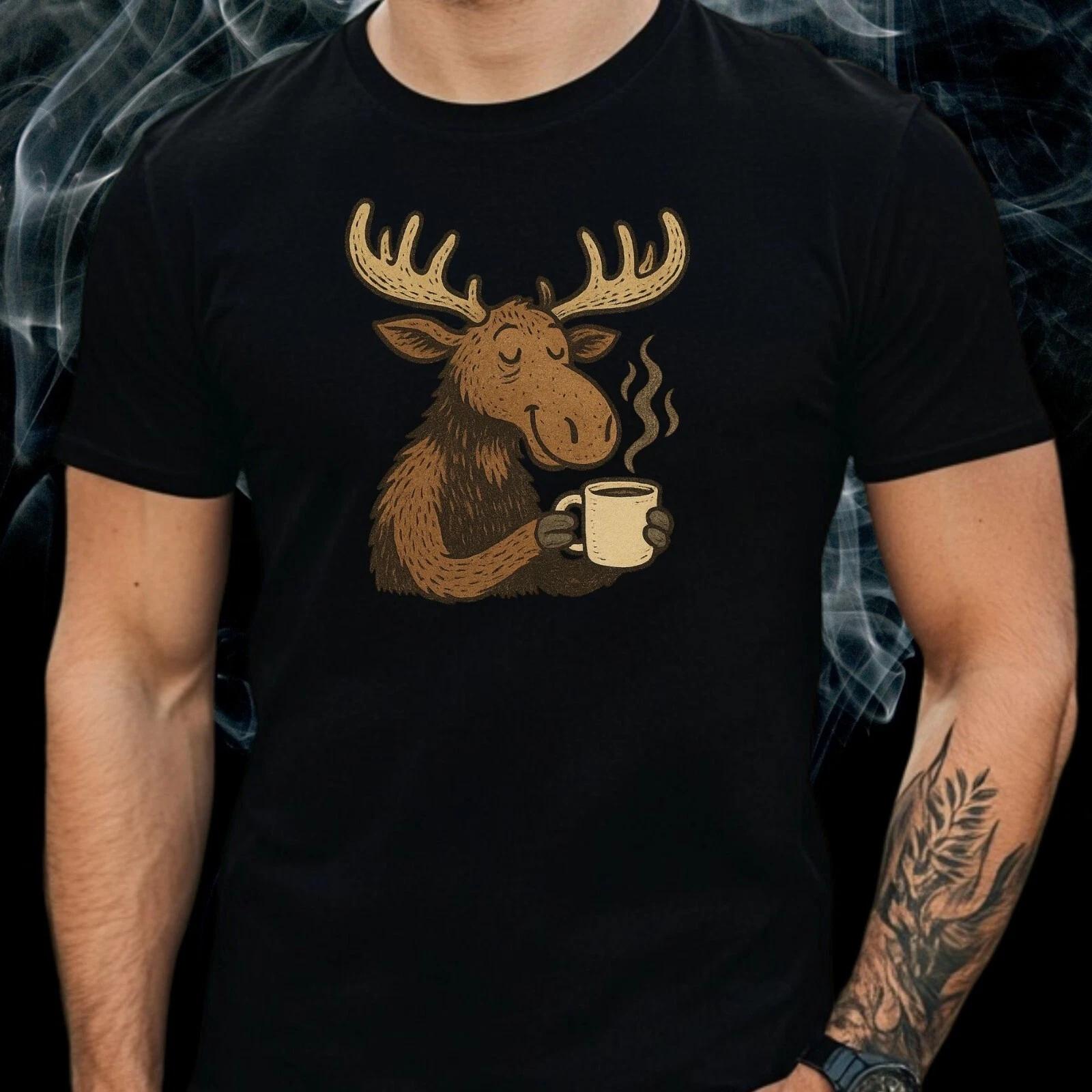 T-Shirt Herren Elch trinkt Kaffee Motiv Baumwolle Größe S bis 5XL S