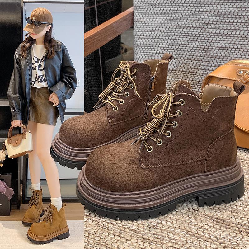 

Винтажные ботинки Мартина на шнуровке на толстой подошве, женские, 2025, осень, новая модная рабочая обувь, ботинки цвета ревеня, короткие ботинки Майяр 40