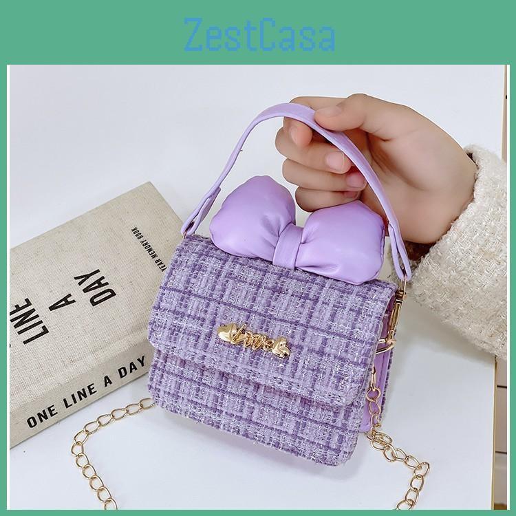 Woolen Kids Trendy Shoulder Bow Bag Chain Element Breathable Everyday Material