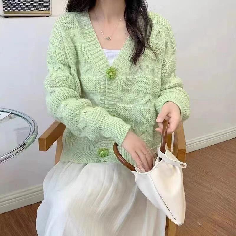 Korean-Style Women's Cardigan: Spring Autumn Winter Outerwear Loose Knitwear French Short Top