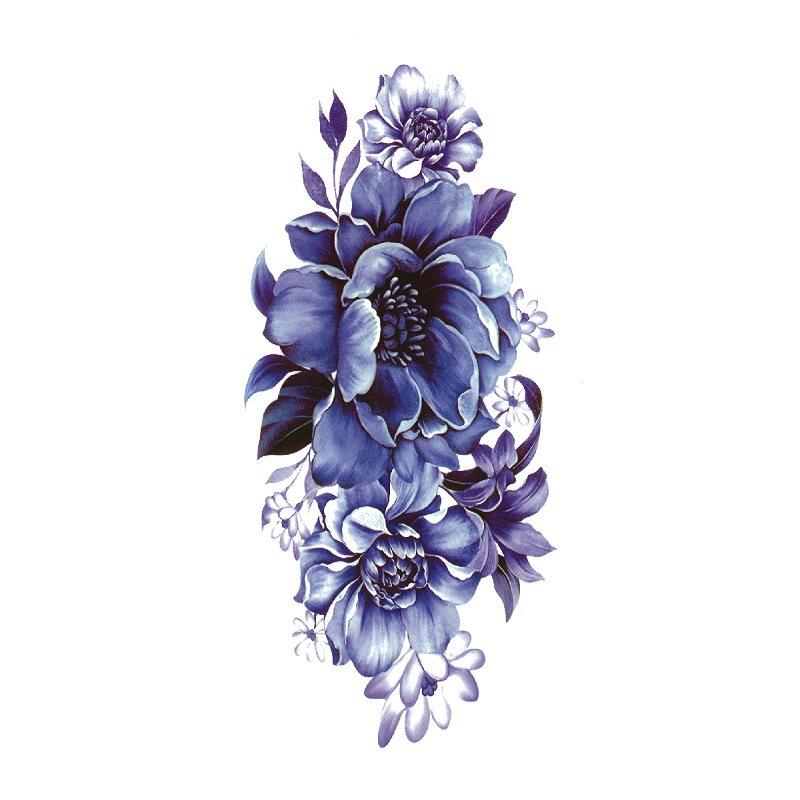

Наклейка с изображением цветка голубой розы, большой узор в виде цветка сливы, водонепроницаемая наклейка с изображением цветка на руке, образец татуировки 90*190MM