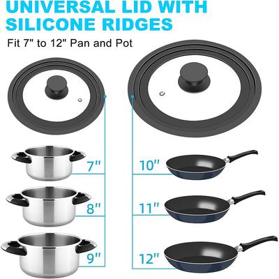 LMETJMA Universal Lids for Pots Pans and Skillets Kitchen Pot Lid With Heat Resistant Silicone Rim and Tempered Glass JT526