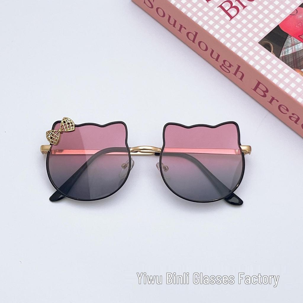 Kids' Cute Cat Frame Sunglasses - Metal Street Style with Bowknot, Perfect for Boys and Girls