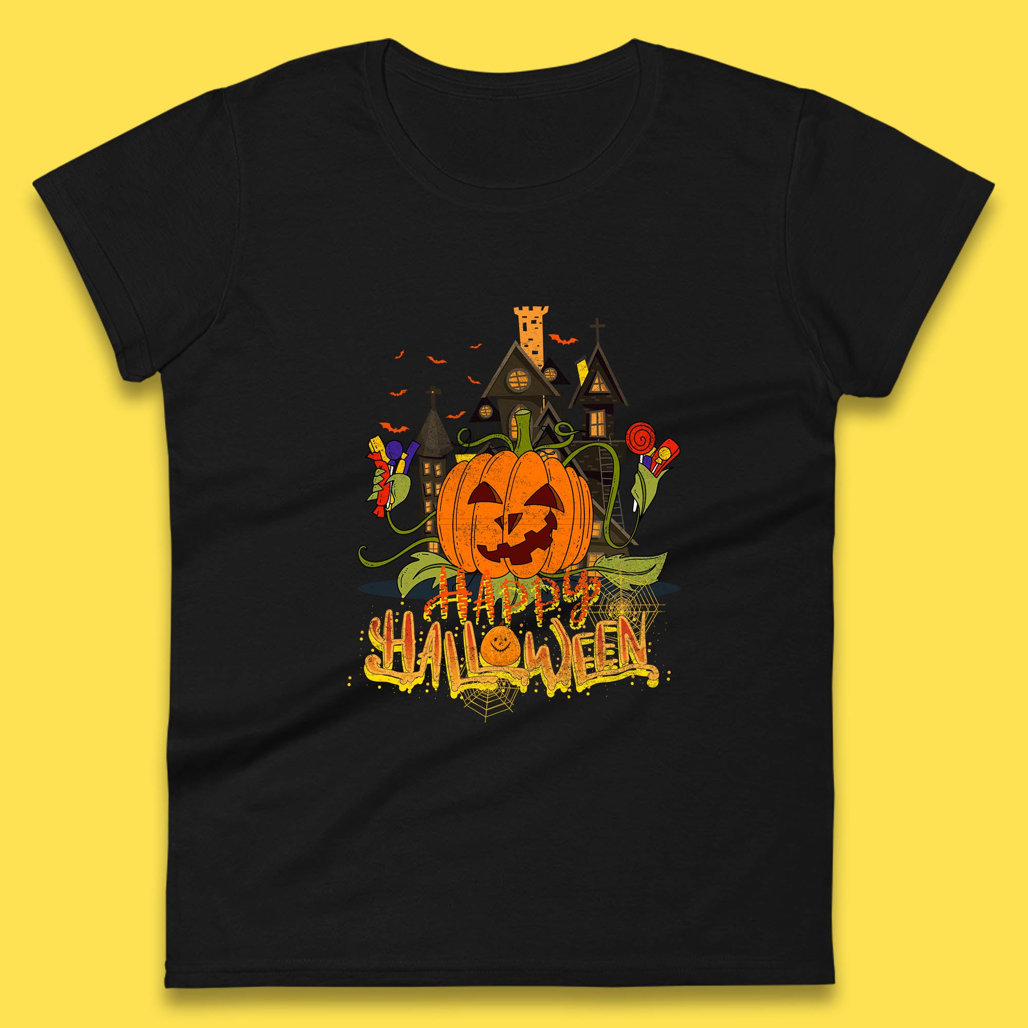 Happy Halloween Spooky Haunted House Halloween Pumpkin Horror Scary Jack-o-lantern Womens Tee T Shirt Mens Tops Unisex Top 3XL