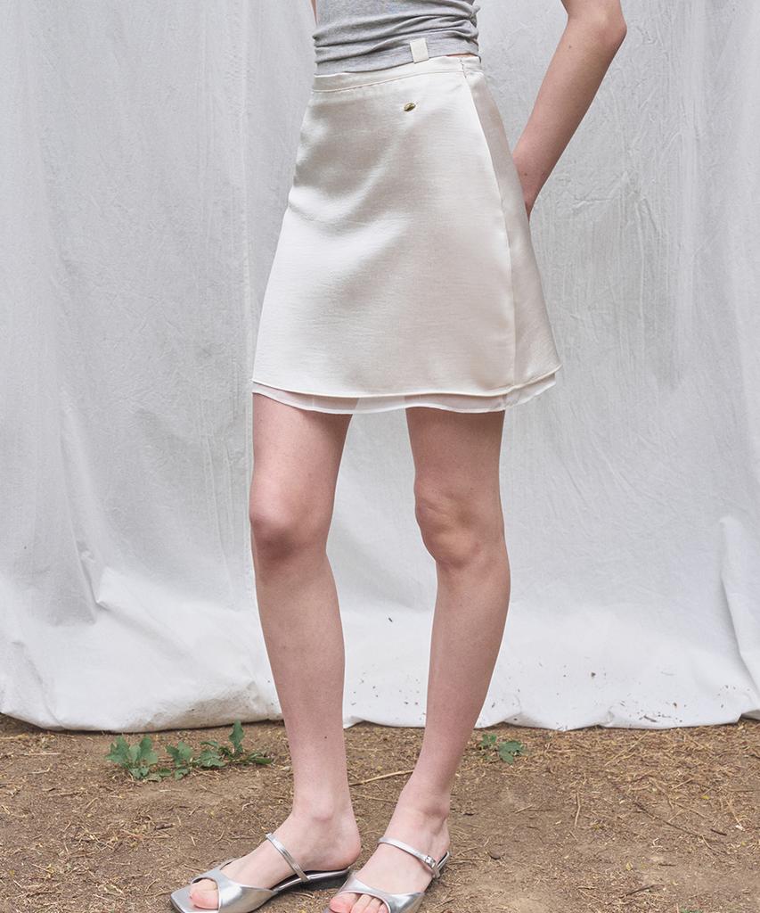 Heint Mist Double Layered Satin Mini Skirt 3Col_Ivory