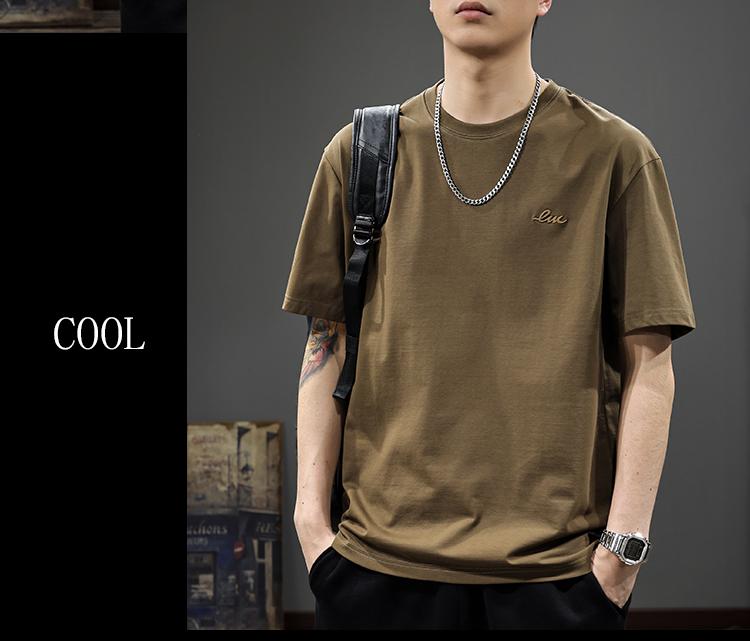 2025 Summer Men's Loose Fit Combed Cotton Ice Silk Cool Short Sleeve T-shirt - Breathable American Casual Half Sleeve Tee