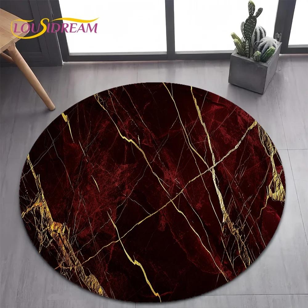 White Gold Marble Round Area Rug –Elegant Carpet for Bedroom or Living Room – Non-Slip Floor Mat, Pet-Friendly Modern Home Decor
