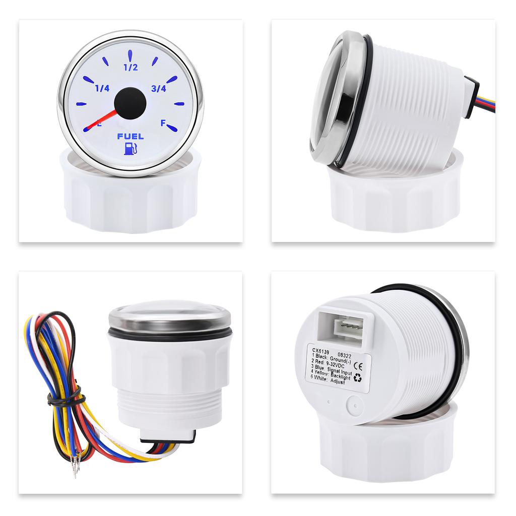 2" 52mm Kraftstoffstandsanzeige mit 7-farbiger Beleuchtung 0-190 Ohm Öltankstandsanzeige für Marine Wohnmobil Auto Kraftstoffanzeige 12V 24V