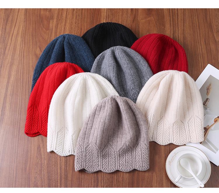 Versatile Pure Wool Knitted Beanie - French Openwork Design, Warm Ear and Head Protection